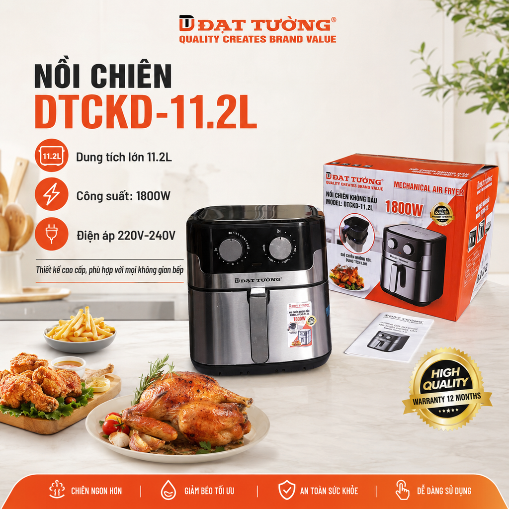Nồi chiên không dầu dung tích 11.2L, công suất 1800W hãng Đạt Tường
