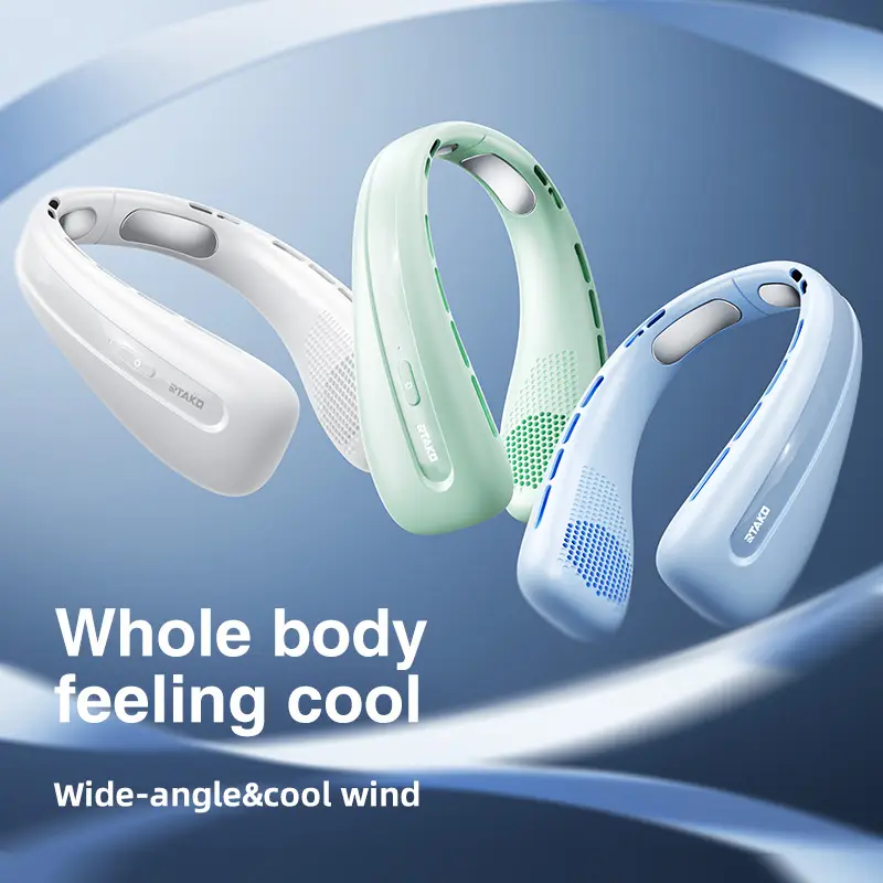 Quạt mini đeo cổ RTAKO N03 Wide Ice Ring Hanging Neck Fan 3600mah (3-Gear)- Green