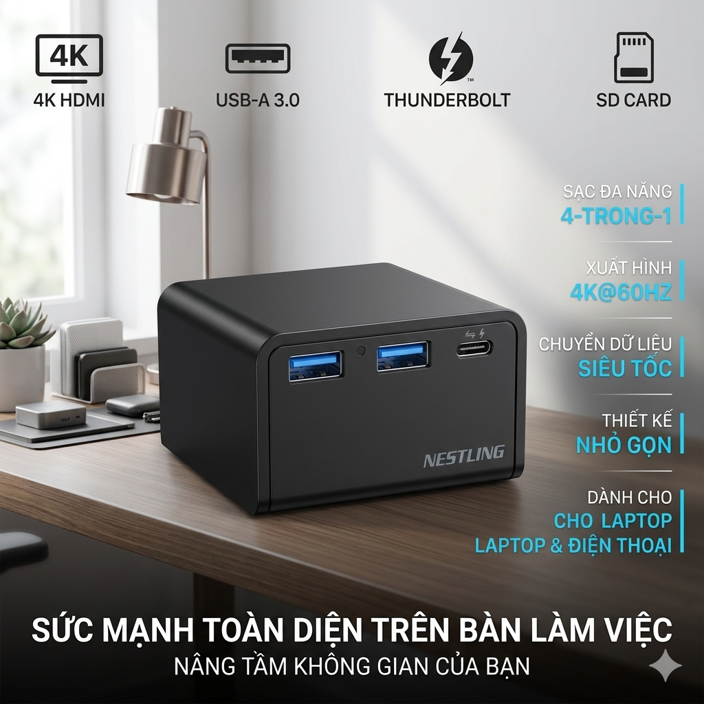 HUB chuyển đổi kiêm sạc nhanh đa năng Nestling