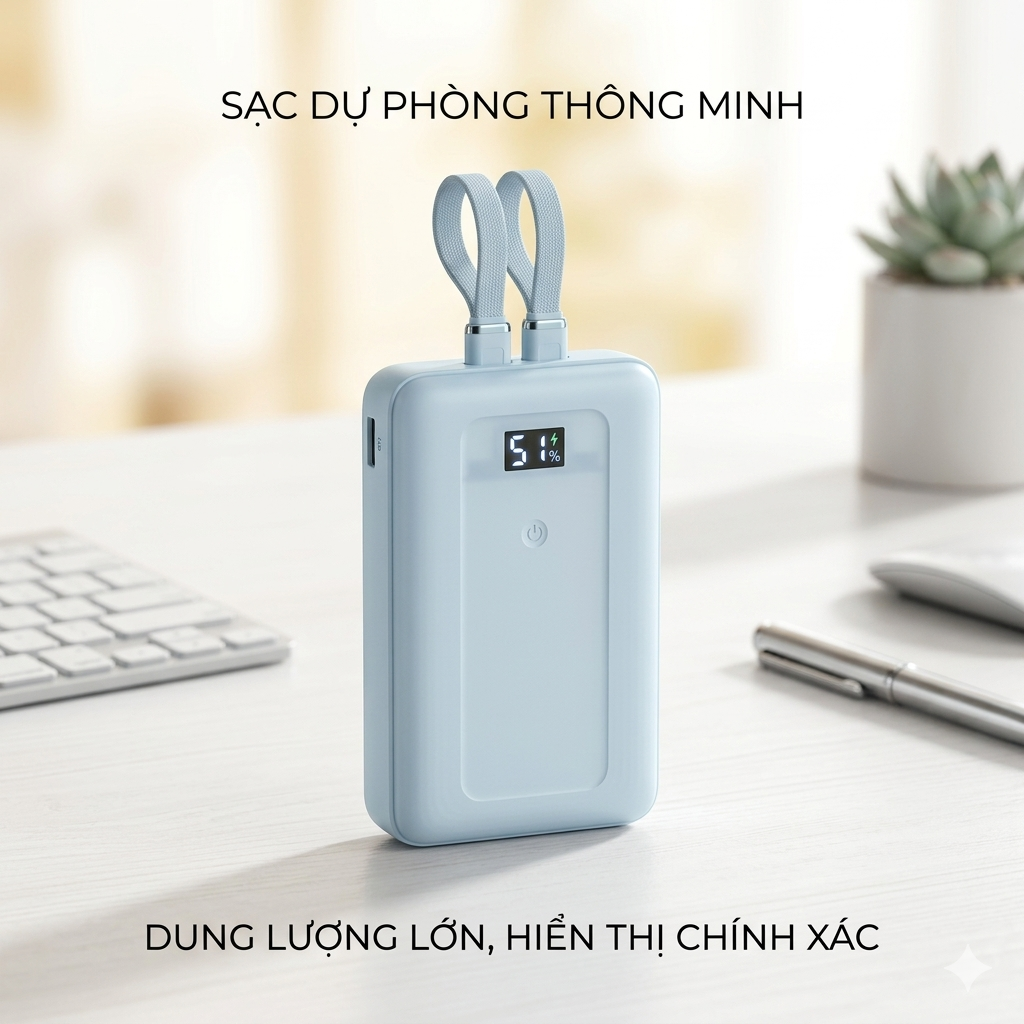 Pin dự phòng 20.000mAh sạc nhanh 45w kèm 2 cáp Type-C chưa in logo, ko hộp (nhà máy Anker) - xanh