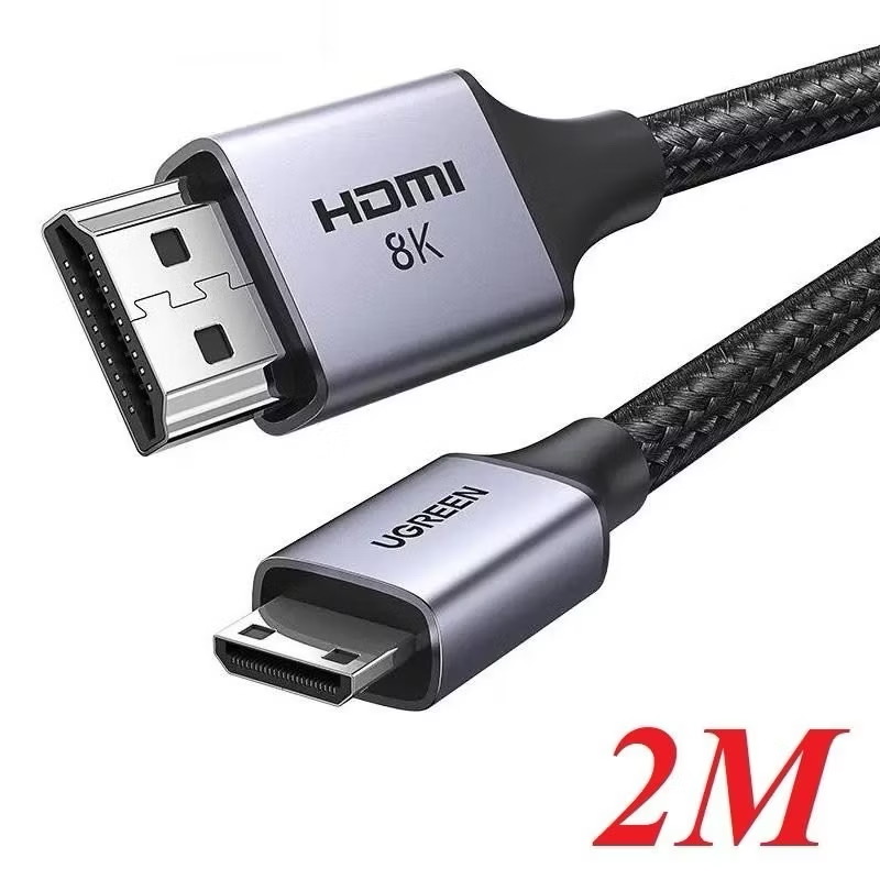 Cáp Mini HDMI to HDMI 2.1 dài 2M Ugreen 15514 HD163, hỗ trợ 8K@60Hz 4K@144Hz 48Gbps, Dynamic HDR