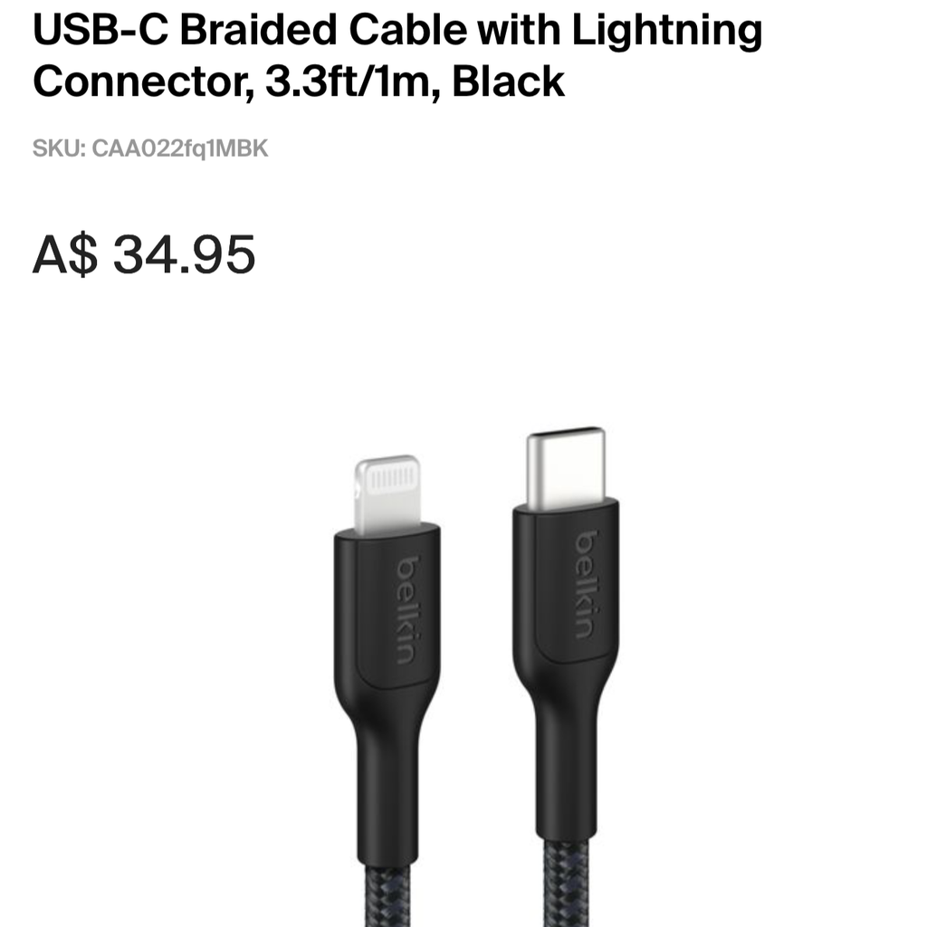 Cáp sạc nhanh iPhone dây dù Belkin C to L, có MFI, độ dài 1M ( ko hộp )1