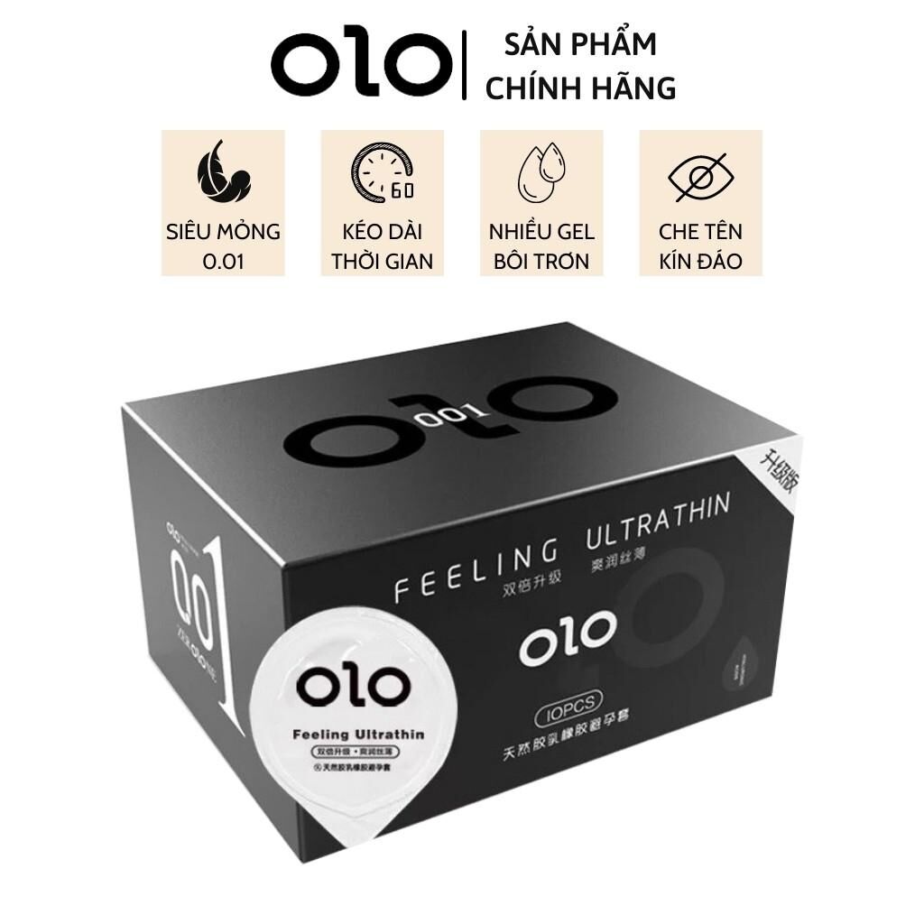 Bao cao su siêu mỏng Olo 0.01 Đen hộp 10 chiếc hương vani nội địa Trung chính hãng giá rẻ 