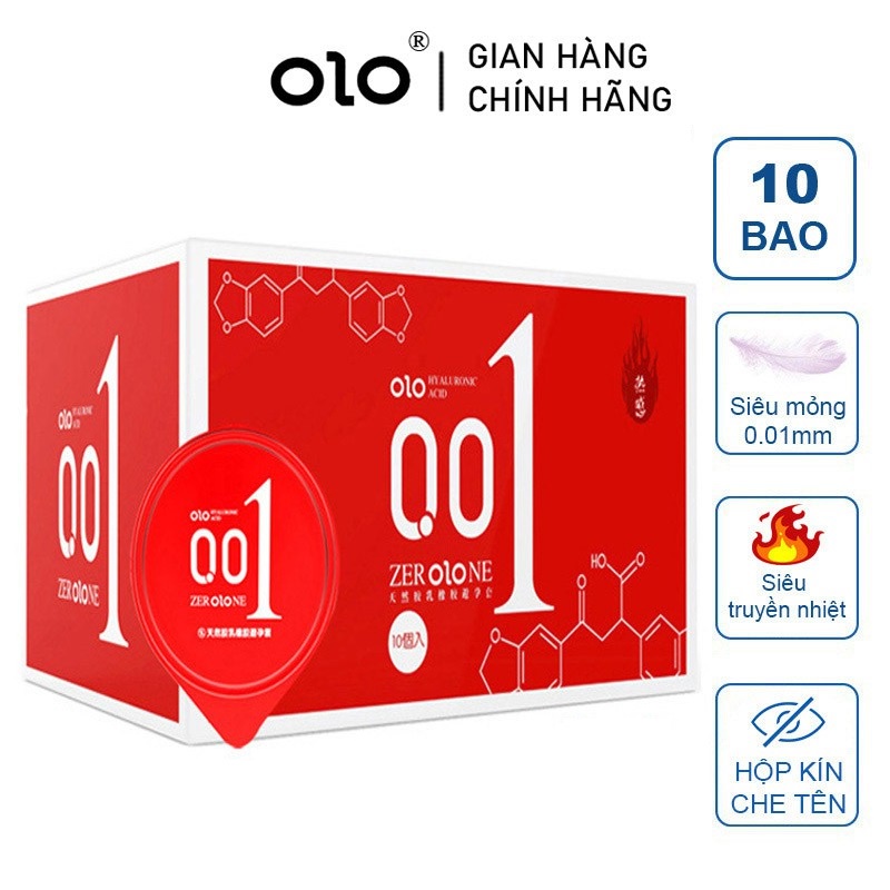 Bao cao su siêu mỏng Olo 0.01 Đỏ hộp 10 chiếc tinh chất nóng ấm nội địa Trung chính hãng giá rẻ 
