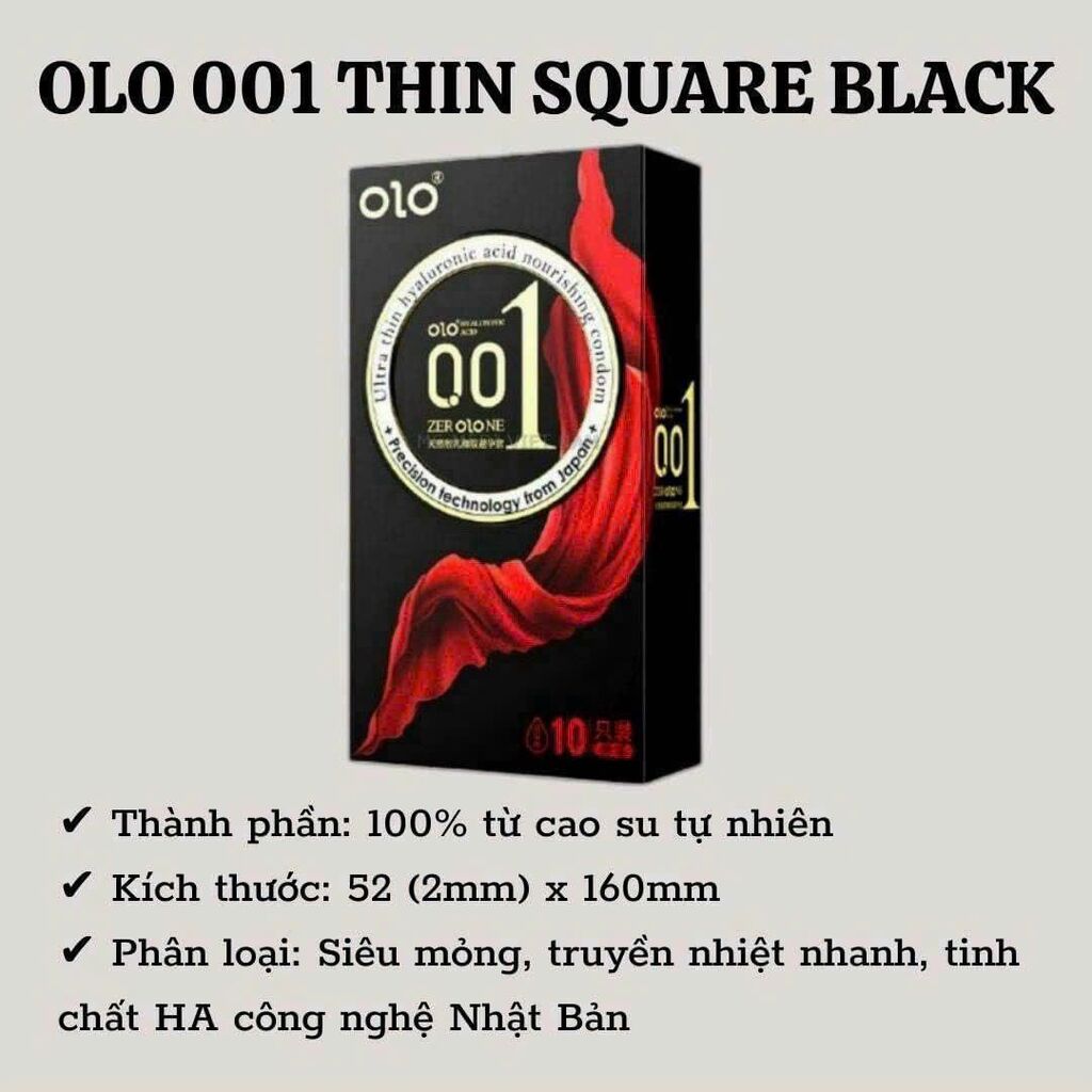 Bao cao su Olo 0.01 Thin Square Black chính hãng (hộp 10c)