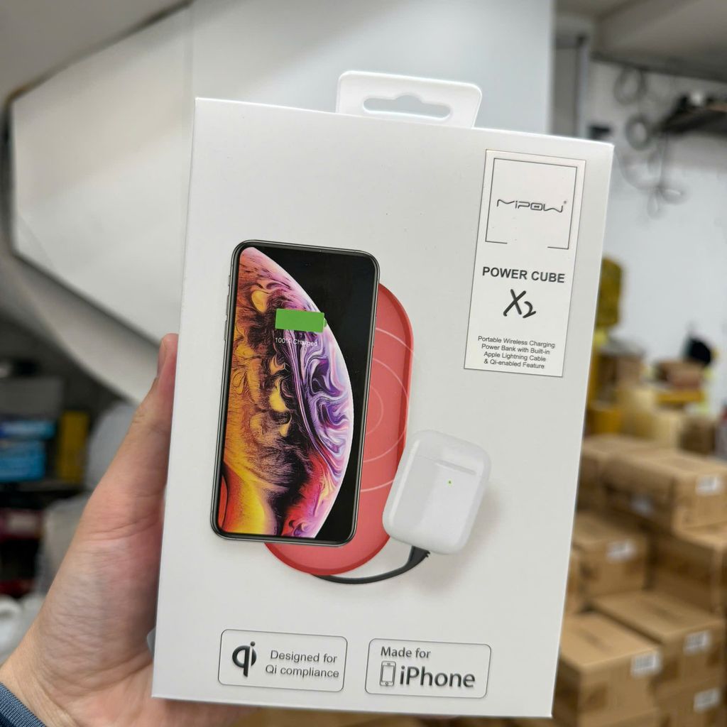 Sạc dự phòng không dây Mipow x2 Cube kèm dây Lightning có MFI 5.000Mah