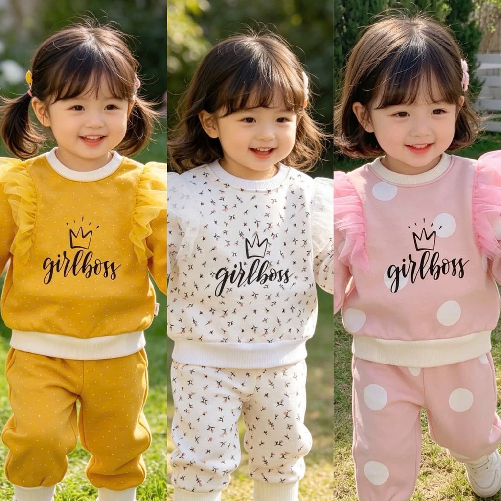 [Kho Mỹ Đình] (10-25kg)  510A.Set bộ bé gái cánh tiên in vương miện Beboong size 80-130cm
