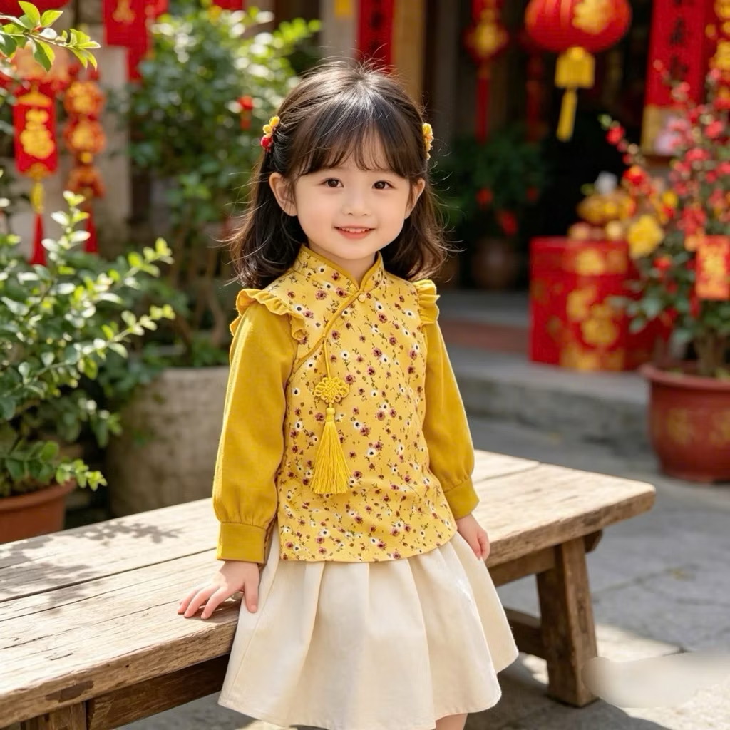 [Kho Mỹ Đình] D8830 .Set áo dài hoa nhí Beemo size 80-130cm