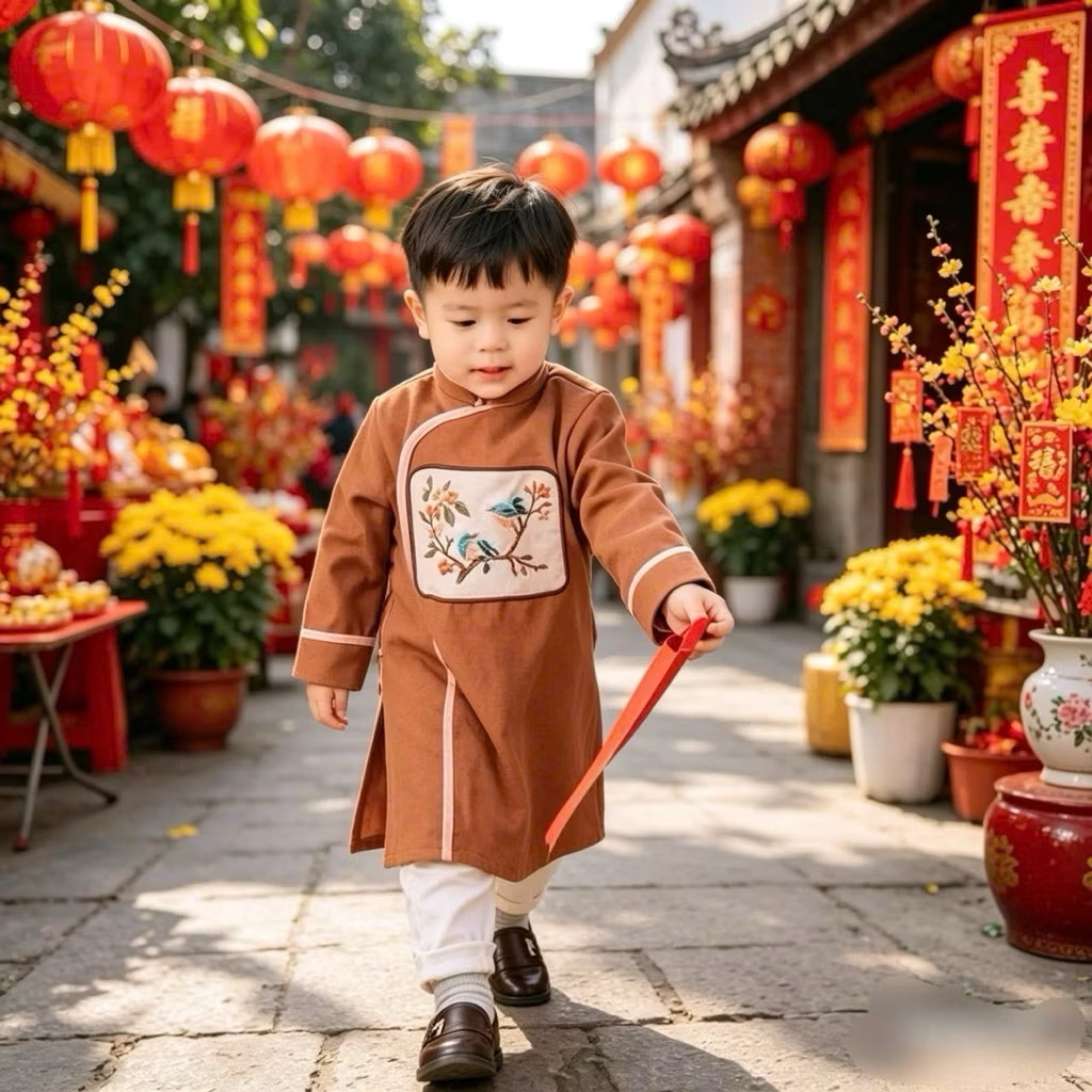 [Kho Mỹ Đình] (9-31 kg) C6050. Áo dài  bé trai song vũ Iu's size 2-10 y