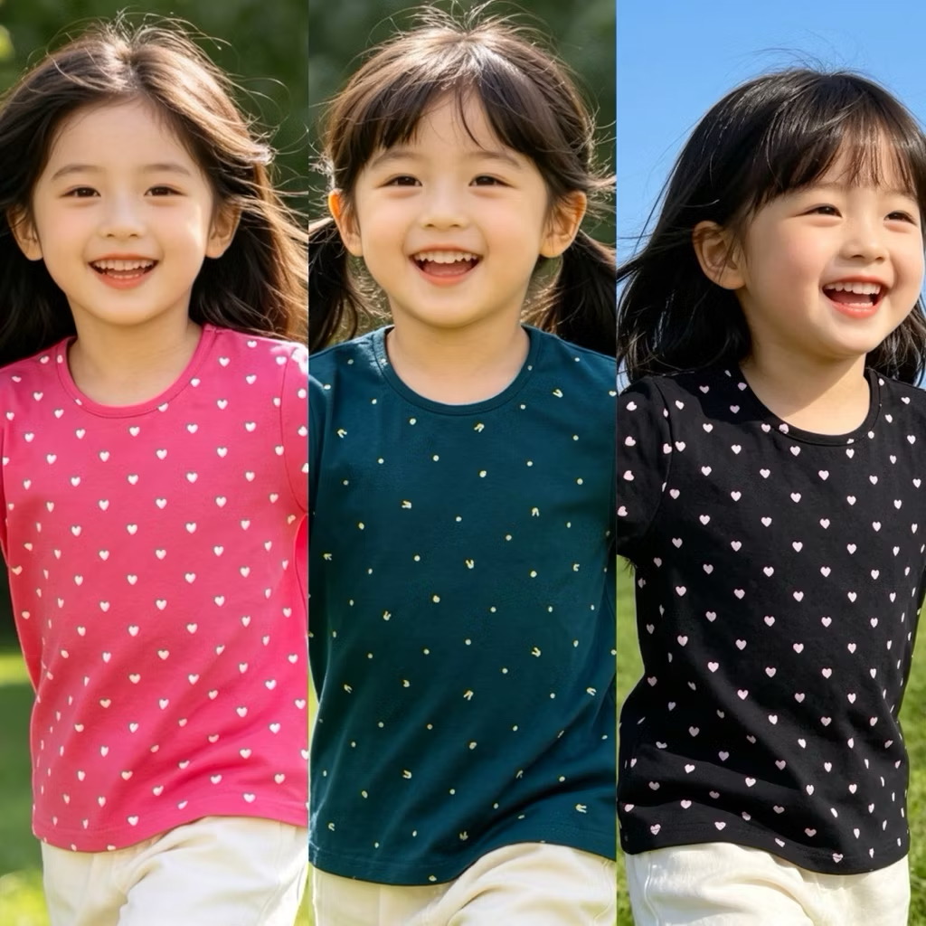 A14 Áo phông hoạ tiết trái tim size 18-25kg