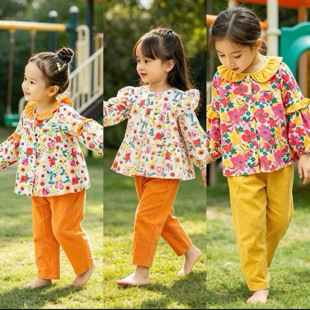 [Kho Mỹ Đình] 1-10y(10-40kg) J1726 Set bộ bé gái 3 màu 