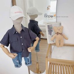 22014A (Chỉ áo) Áo sơ mi cổ đức phối túi ngực size 80-130