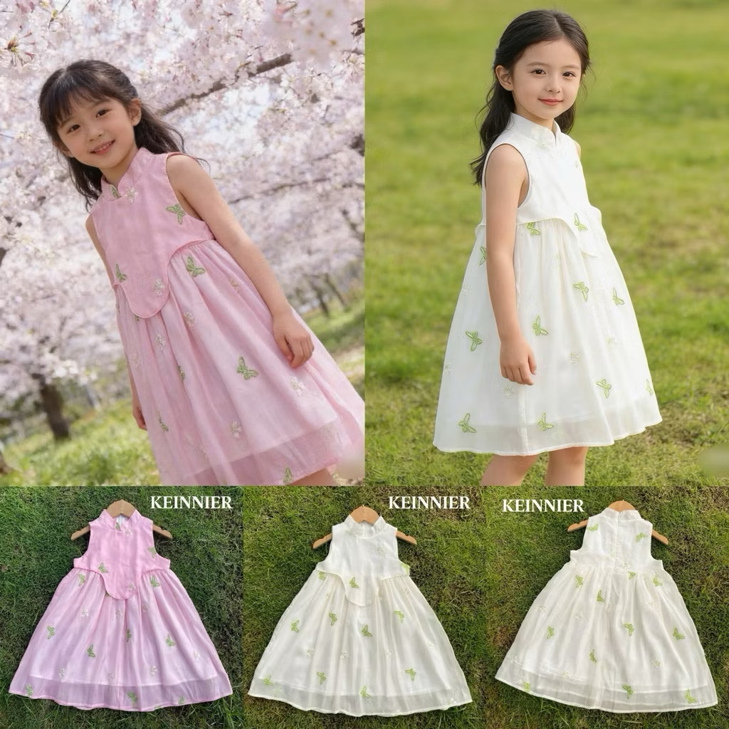 [Kho Mỹ Đình] 2-11 tuổi(10-36kg) HB01 Váy Hanbok bé gái phong cách Hàn quốc korean voan thêu hoa 
