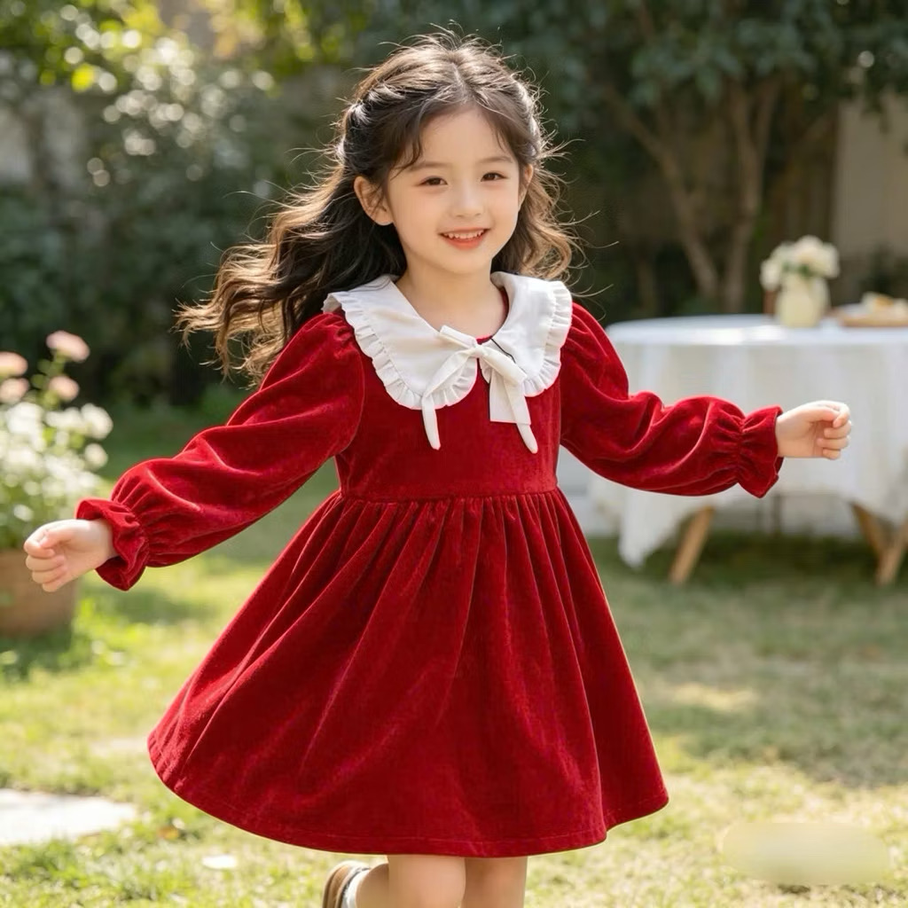 [Kho Mỹ Đình] 1-10y(8-34kg) LC001 Váy đỏ nhung cho bé gái 