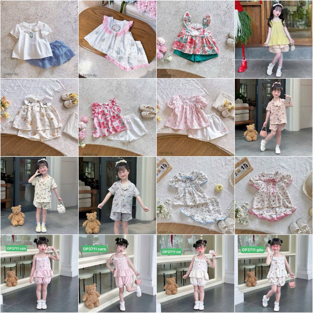 [Kho Mỹ Đình] Size 1-6y(9-26kg) OP Set bộ bé gái mùa hè nhiều mẫu 3381 3390 3415 3650 3589 3673