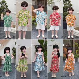 [Kho Mỹ Đình] 1-10y(8-40 kg) Bộ bé trai và váy bé gái đi biển Messi Mei chính hãng size  MM