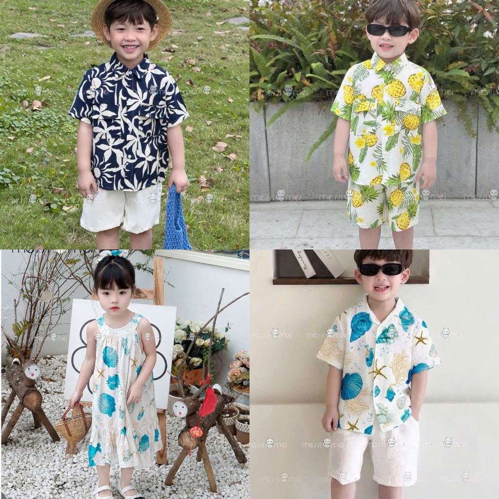 [Kho Mỹ Đình] 1-10y(8-40kg) MM Bộ bé trai mặc đi biển hoa tiết siêu xinh