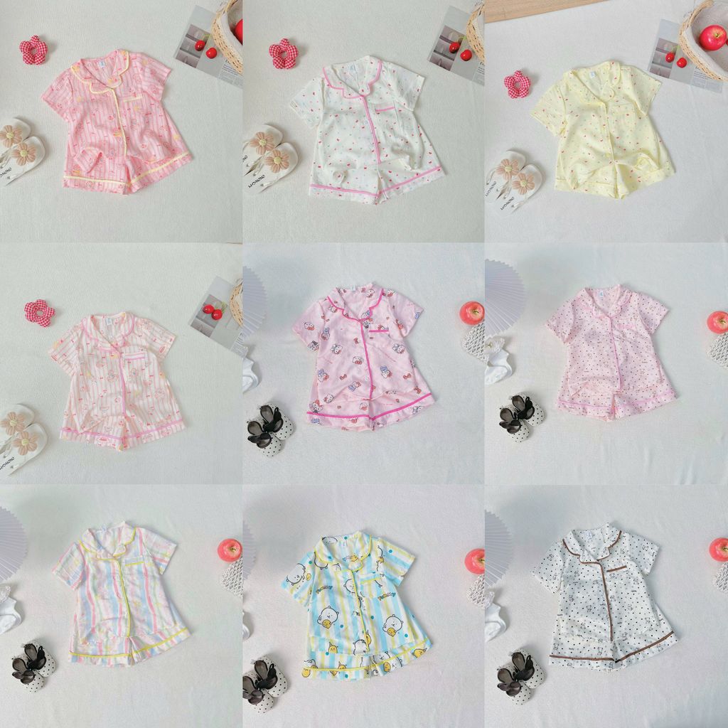 [Kho Mỹ Đình) 1-10y(10-40kg) JPy01 Bộ Pijama Pyzama chất đũi mềm mại thoáng mát cho bé gái mặc hè