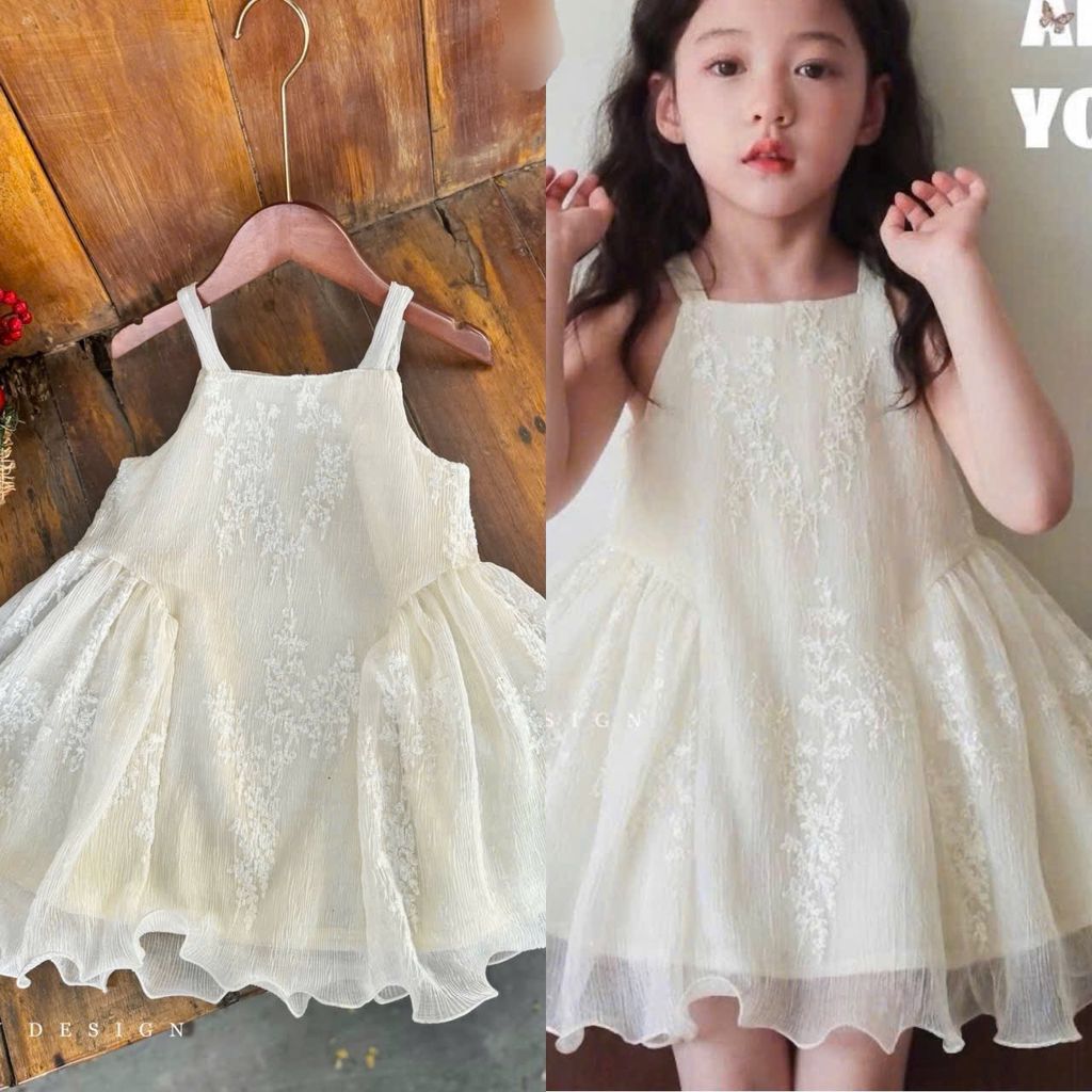 [Kho Mỹ Đình] 1-10t(10-35kg) A483 Váy 2 dây cho bé gái, váy tiểu thư vibe nhẹ nhàng vải dập ly xinh