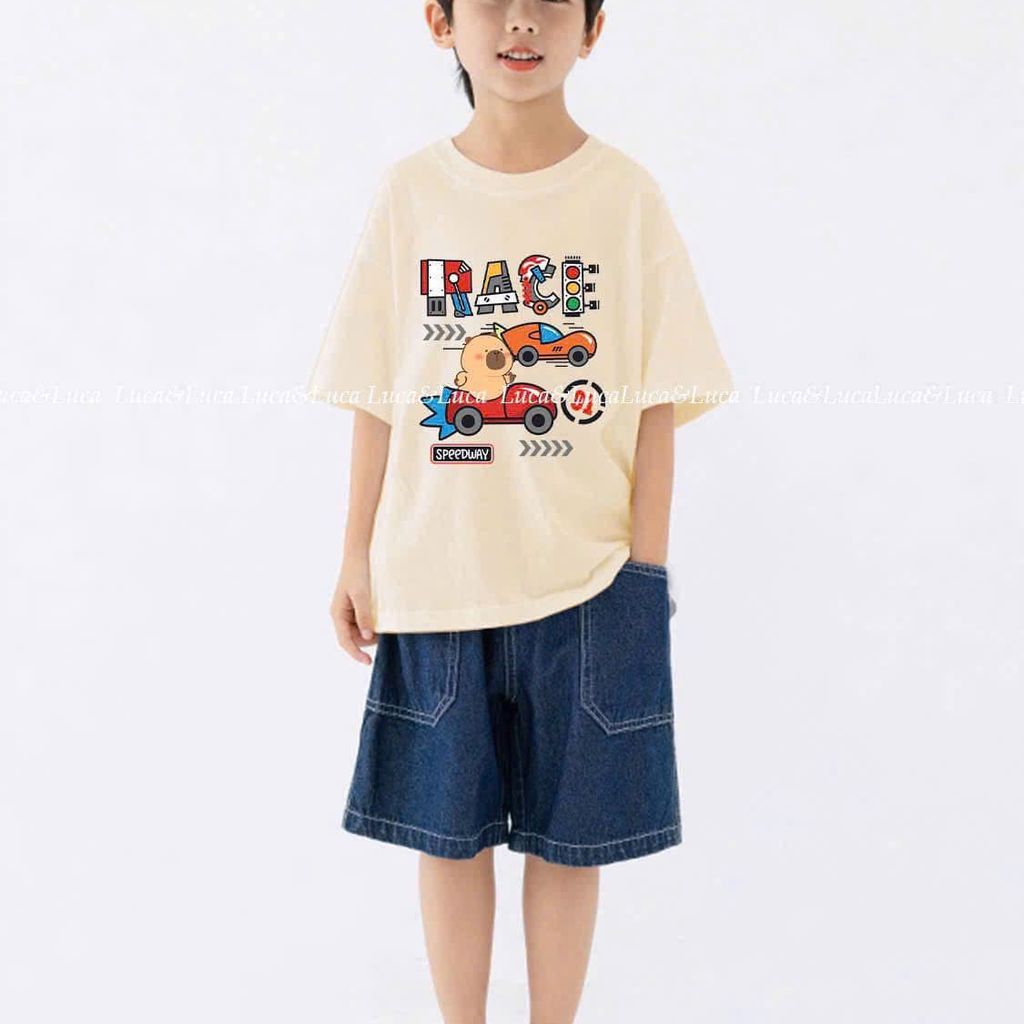 [Kho Mỹ Đình] 2/3-11/12y(13-45kg) Bộ cộc tay cho bé trai hoạ tiết Capy ô tô chất xịn sò MLS J&J Luca