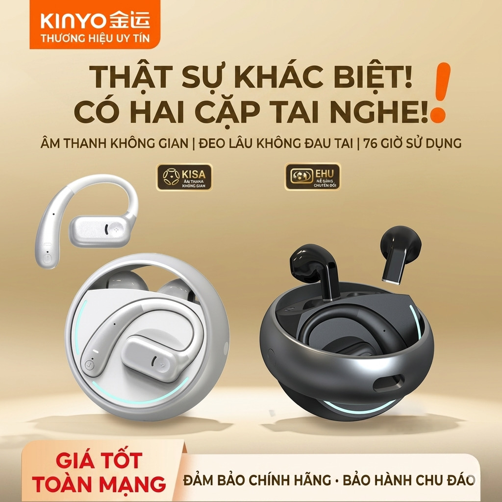 [Kho Long Biên] Tai nghe KINYO A20 PLUS, gồm 2 cặp tai nghe, dock xoay, chơi Pickleball, chạy bộ