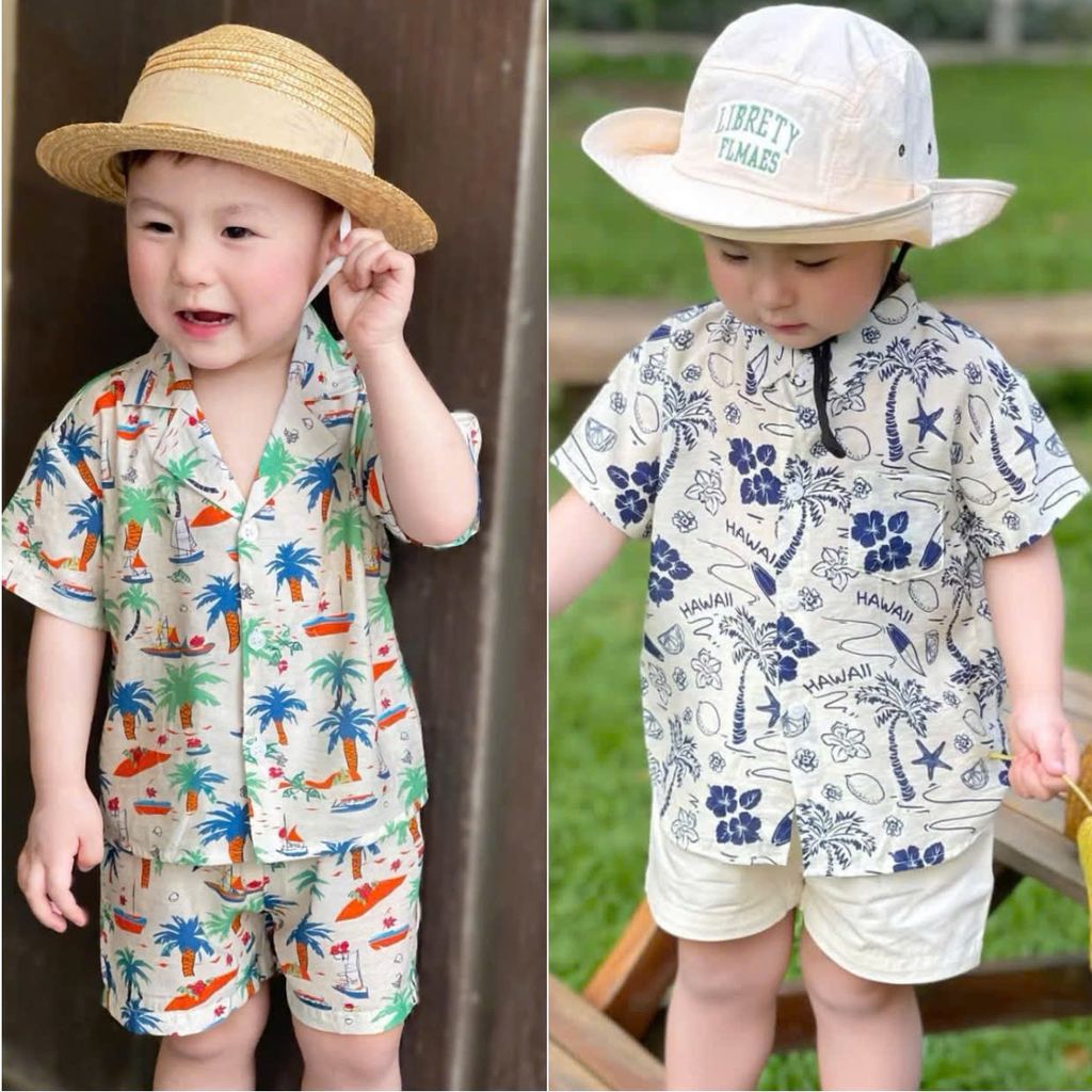 [Kho Mỹ Đình] 80-130(8-23kg) Bộ bé trai cộc tay chất đũi đi biển JNA