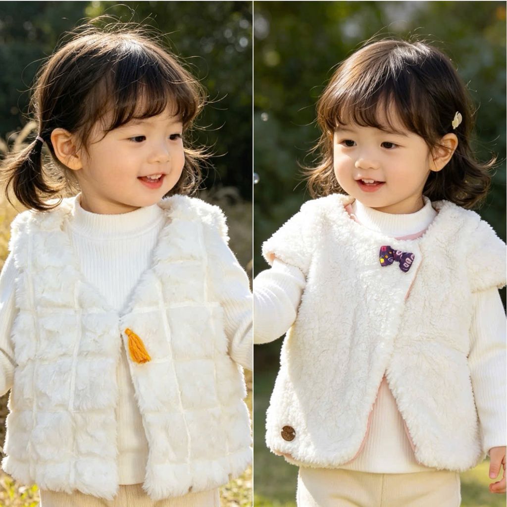 [Kho Mỹ Đình] 3m-8y(2-25kg) L096 D9107 Áo gile lông cho bé gái hàng xuất dư mềm mịn giữ ấm