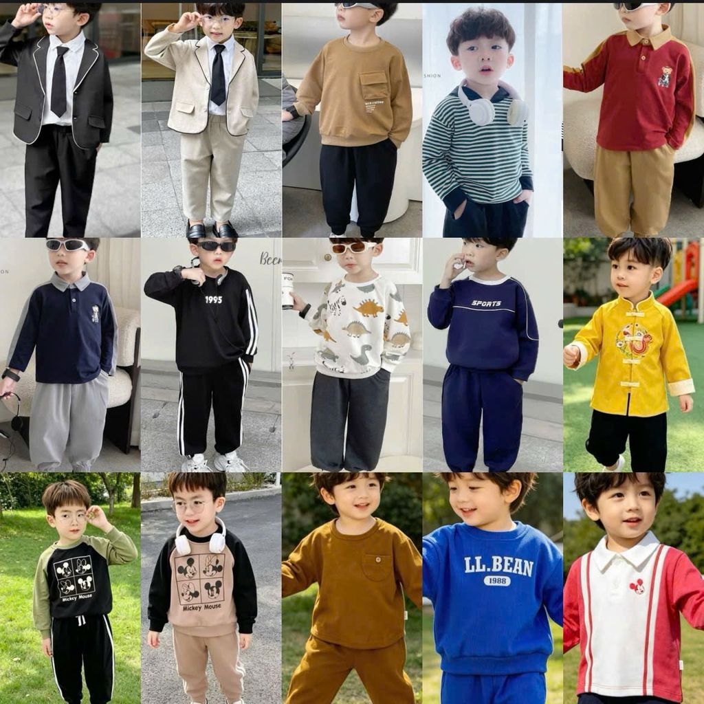 [Kho Mỹ Đình] 80-130(9-24kg) Áo và bộ bé trai dài tay mặc đông ấm áp Beemo