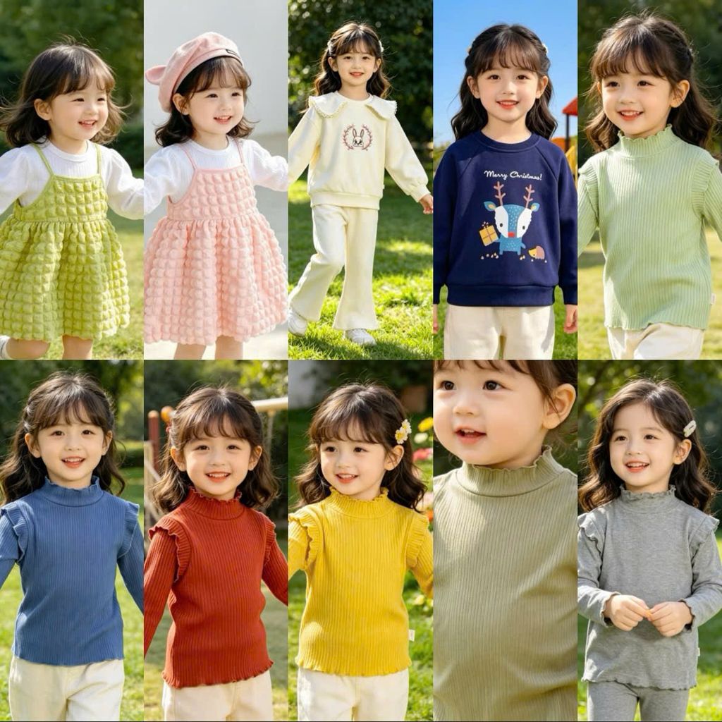 [Kho Mỹ Đình] 80-130(9-24kg) Áo giữ nhiệt, áo nỉ, bộ bé gái mặc đông ấm áp Bernie