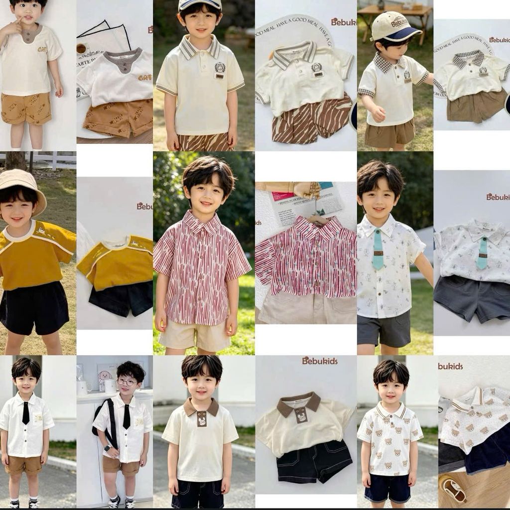 [Kho Mỹ Đình] 80-120(8-23kg) Bộ bé trai cộc tay Minium Bebu