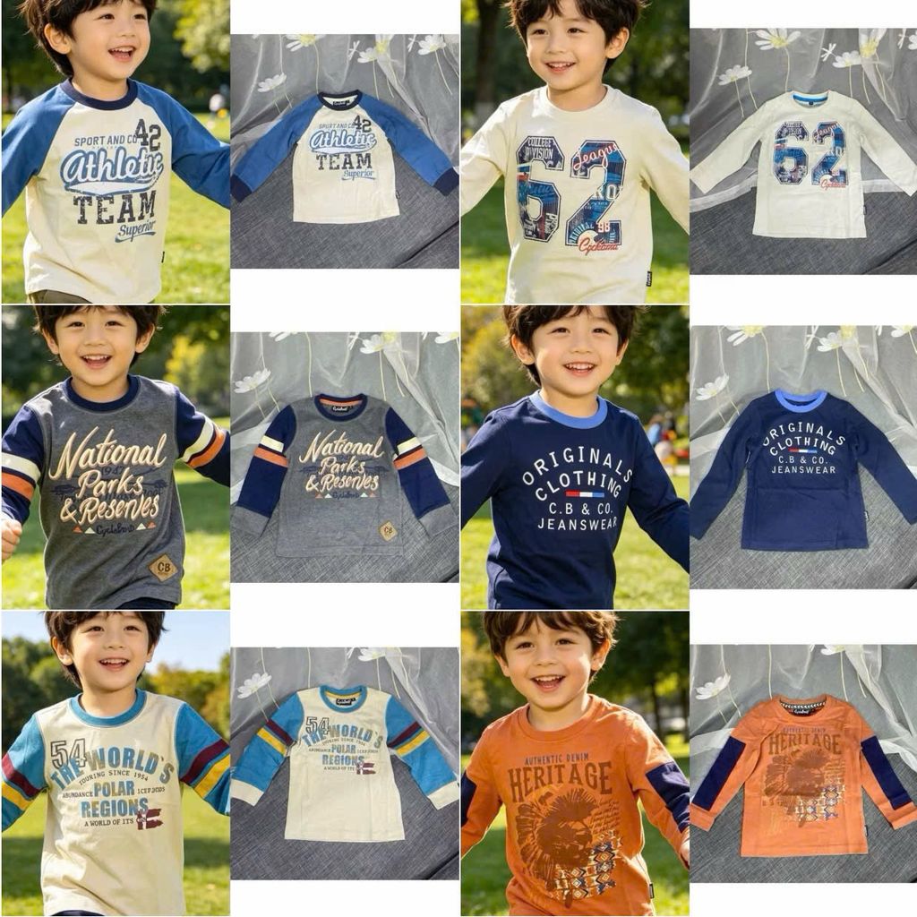 [Kho Mỹ Đình] 3-12t(14-36kg) TQ0022 Áo cotton dài tay cho bé trai hàng xuất dư