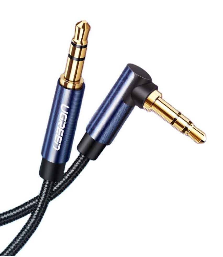 Dây âm thanh 3.5mm UGREEN AV112 Đầu vuông góc gập gpjn, vỏ bện vải sợi tổng hợp