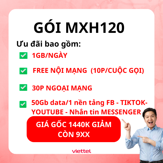 MXH120 Viettel gói 12 tháng sim trả trước