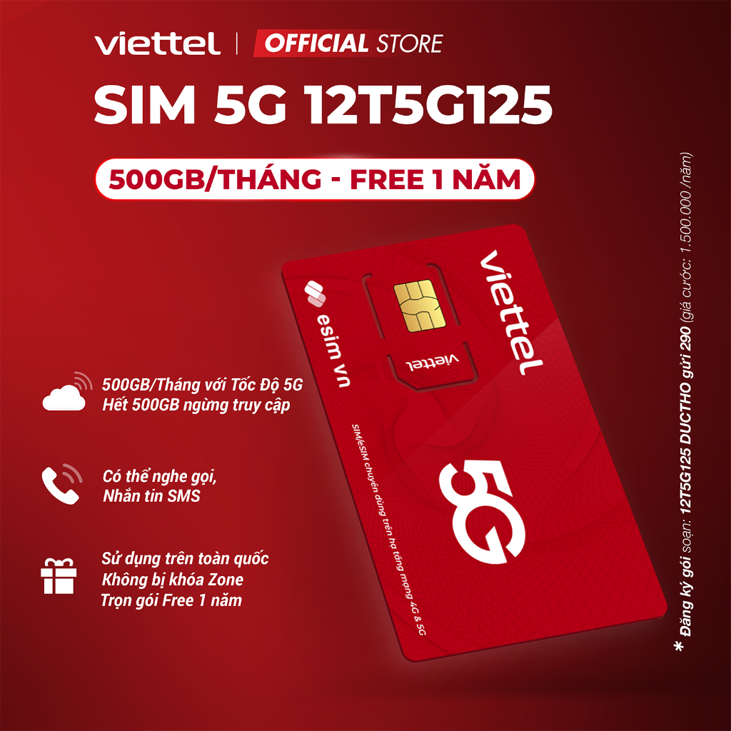 Sim mạng VIETTEL 5G gói 12T5G125