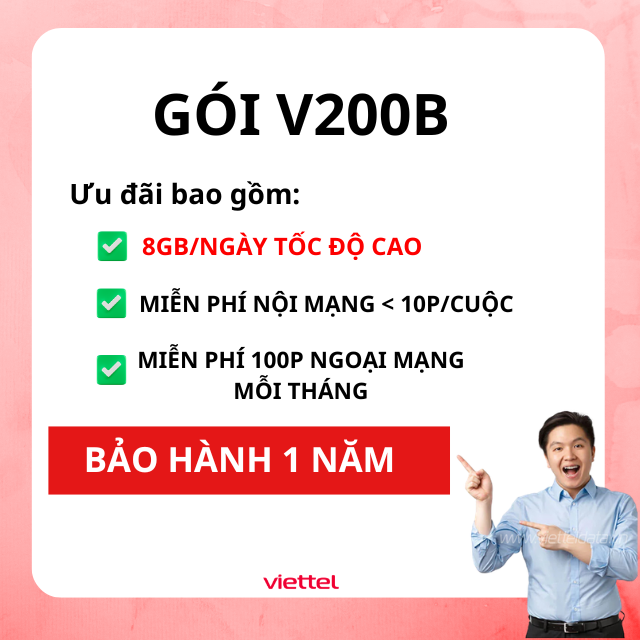 VIETTEL 12V200B 8GB/NGÀY + FREE GỌI