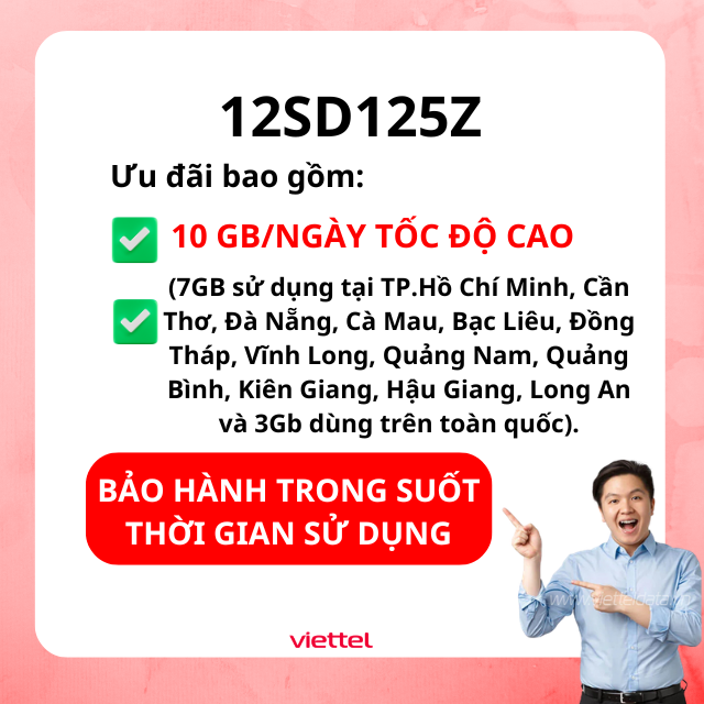 VIETTEL GÓI 1 NĂM 10GB 1 NGÀY HỒ CHÍ MINH + CÁC TỈNH MIỀN NAM