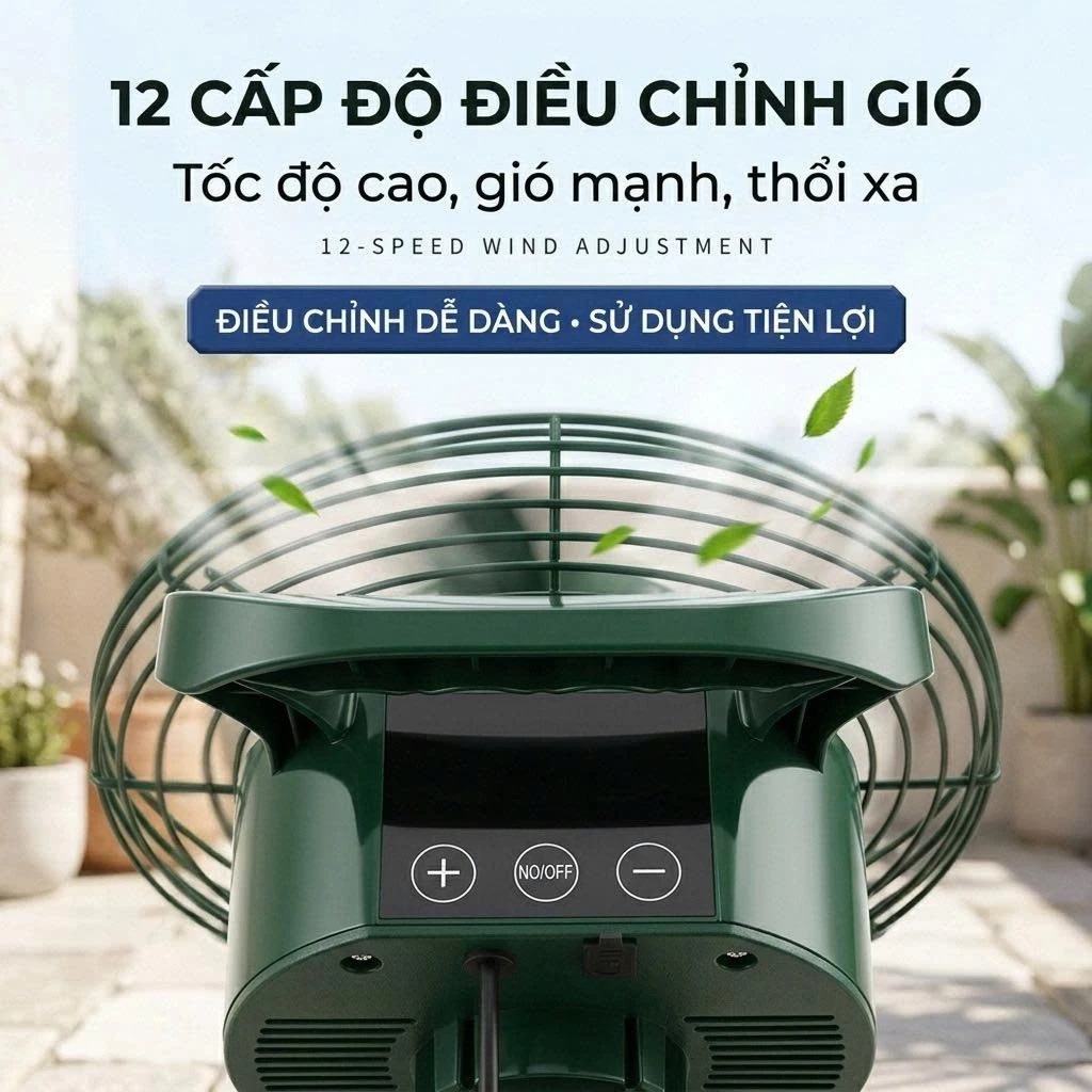 QUẠT TÍCH ĐIỆN EDKM. lồng kim loại, 12 tốc độ gió, pin 4500mAh