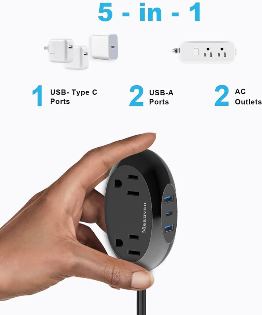 Ổ cắm điện đa năng Meauvan US06 (hàng Amazon Mỹ ), 2 ổ 220V , 2 USB-A + 1 USB-C - Ảnh 2