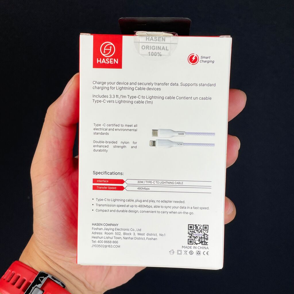 Cáp sạc nhanh HASEN HS-CPD18 (Type C-L 30w) dây dù trắng, 1m - Ảnh 3