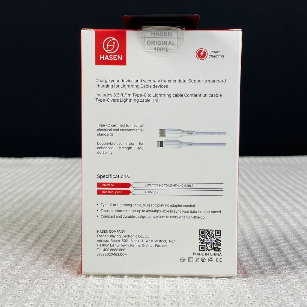 Cáp sạc nhanh HASEN HS-CPD18 (Type C-L 30w) dây dù trắng, 1m - Ảnh 5