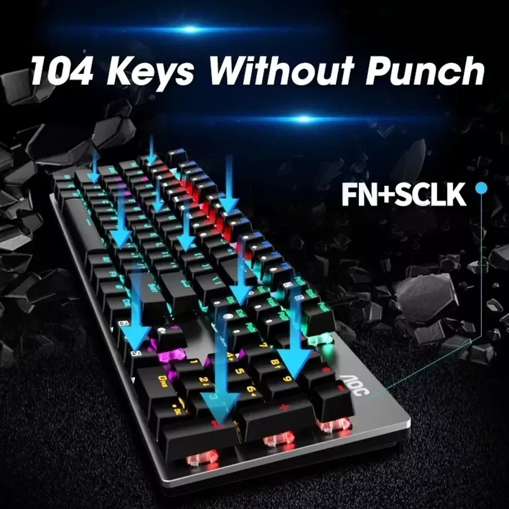 Bàn phím cơ AOC GK410 | 104 phím đèn RGB loại Blue Switch mặt đen cá tính dễ vệ sinh - Ảnh 2