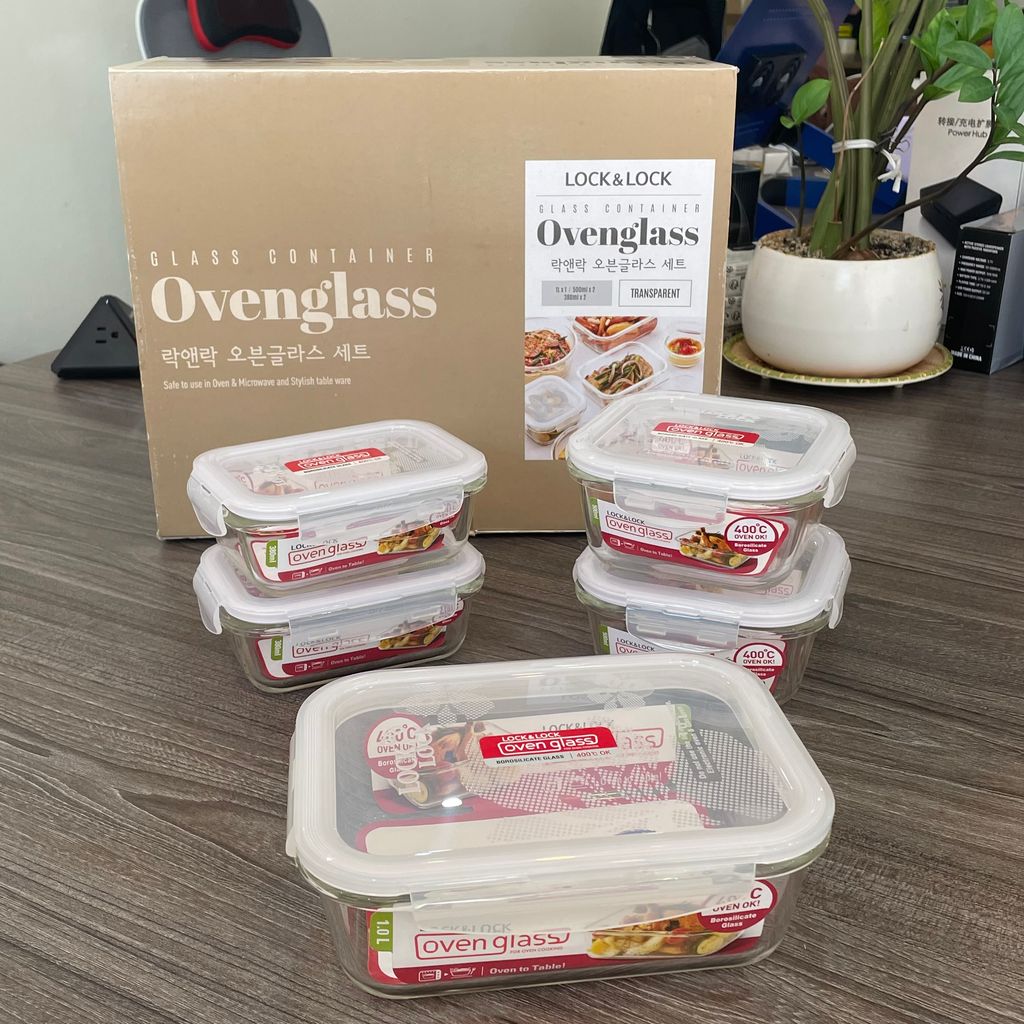 Bộ 5 hộp đựng thực phẩm thủy tinh Lock&Lock LLG445S5