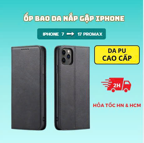Ốp Lưng Ốp Bao da gập THT cho IP 6/7/8/x/xsmax/..15/16 pro/promax kèm ví và 3 ngăn đựng thẻ, tiền...