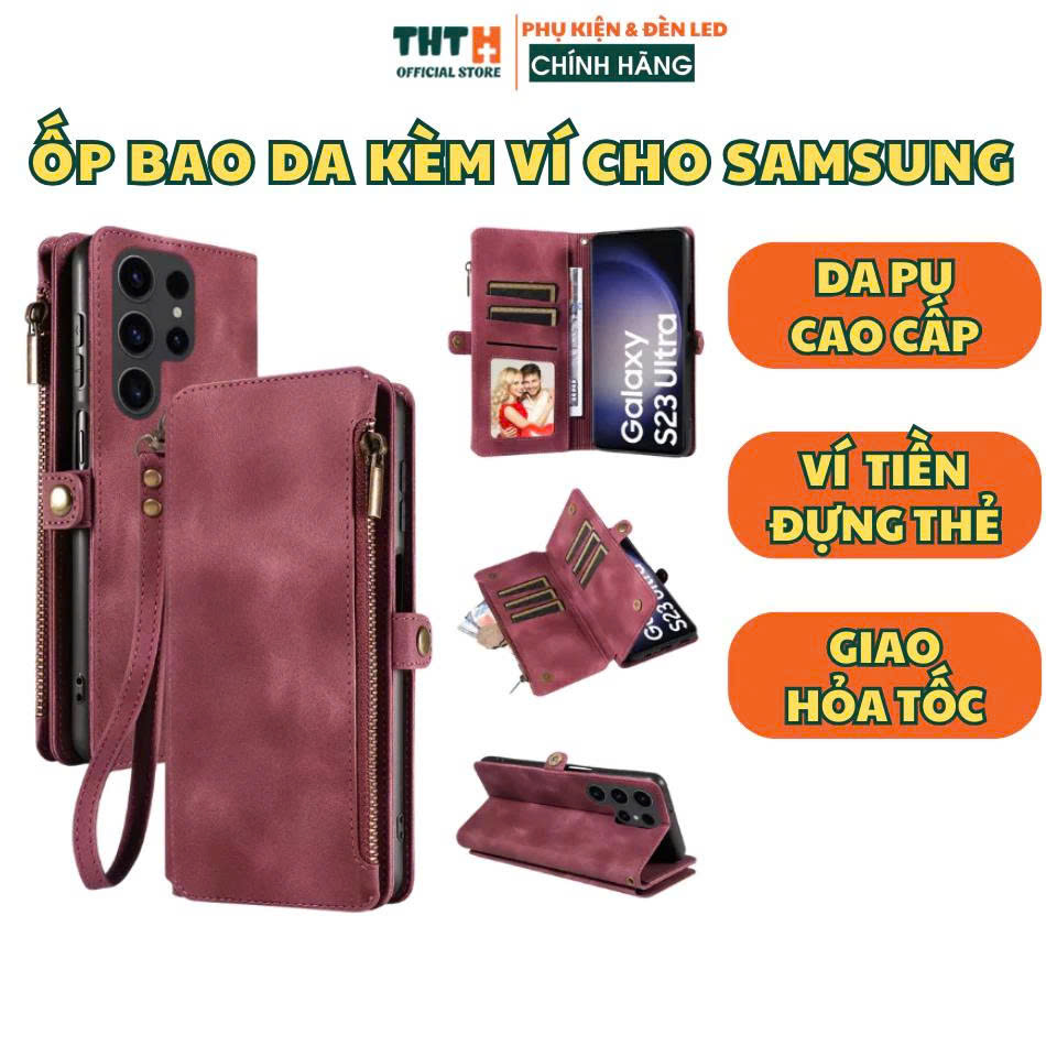 Ốp bao da kèm ví cao cấp khóa cài phiên bản nâng cấp 2024 cho SAMSUNG s22plus s22ulta s23plus s23ult
