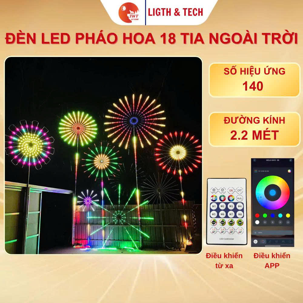 Đèn LED Hình Pháo Hoa Ngoài Trời 18 tia THT đường kính 2,2m chống nước Trang Trí Nhà,Ban Công,Tết...