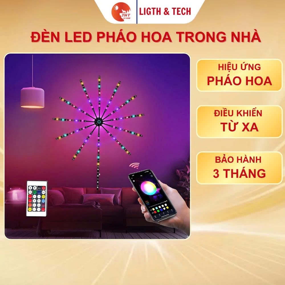 Đèn LED pháo hoa trang trí trong nhà THT đèn led dán tường cảm biến âm thanh có điều khiển từ xa