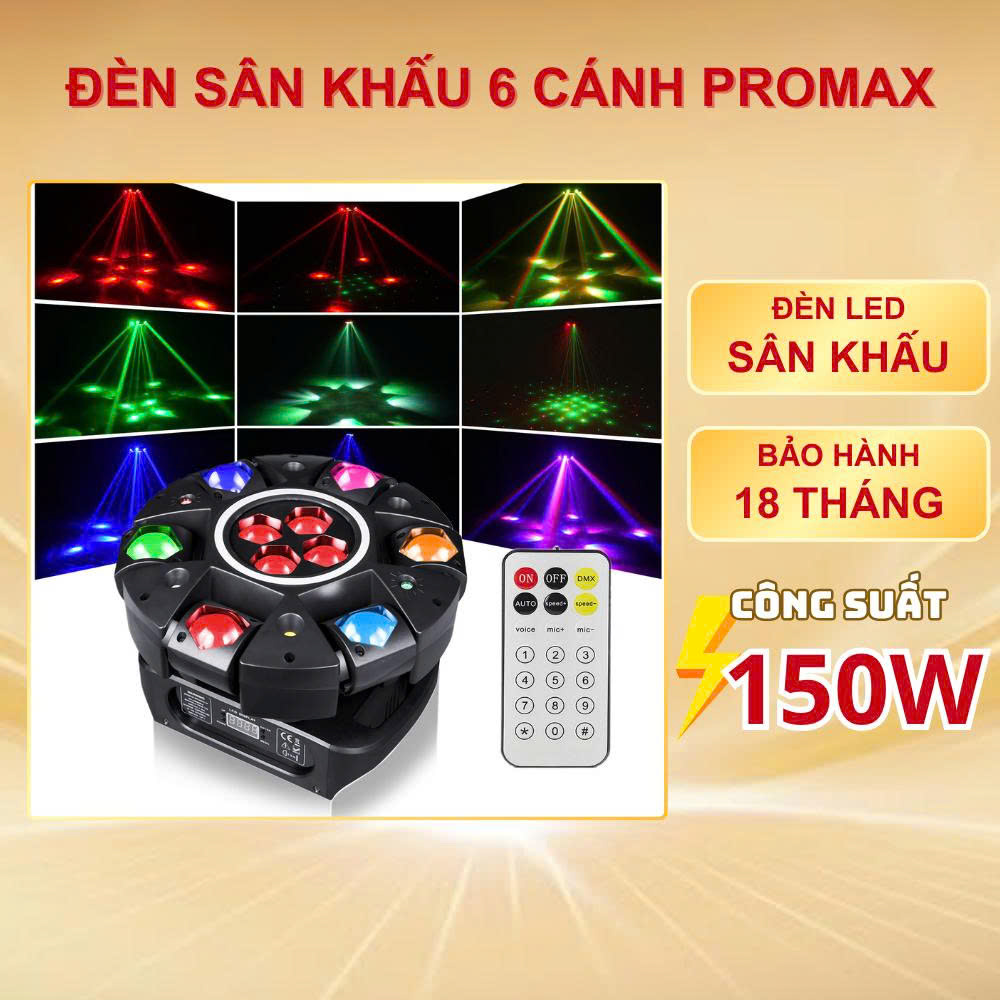 Đèn sân khấu moving 6 cánh PRO THT SHOP đèn LED nâng cấp bản tròn cảm biến âm thanh phù hợp quán ktv