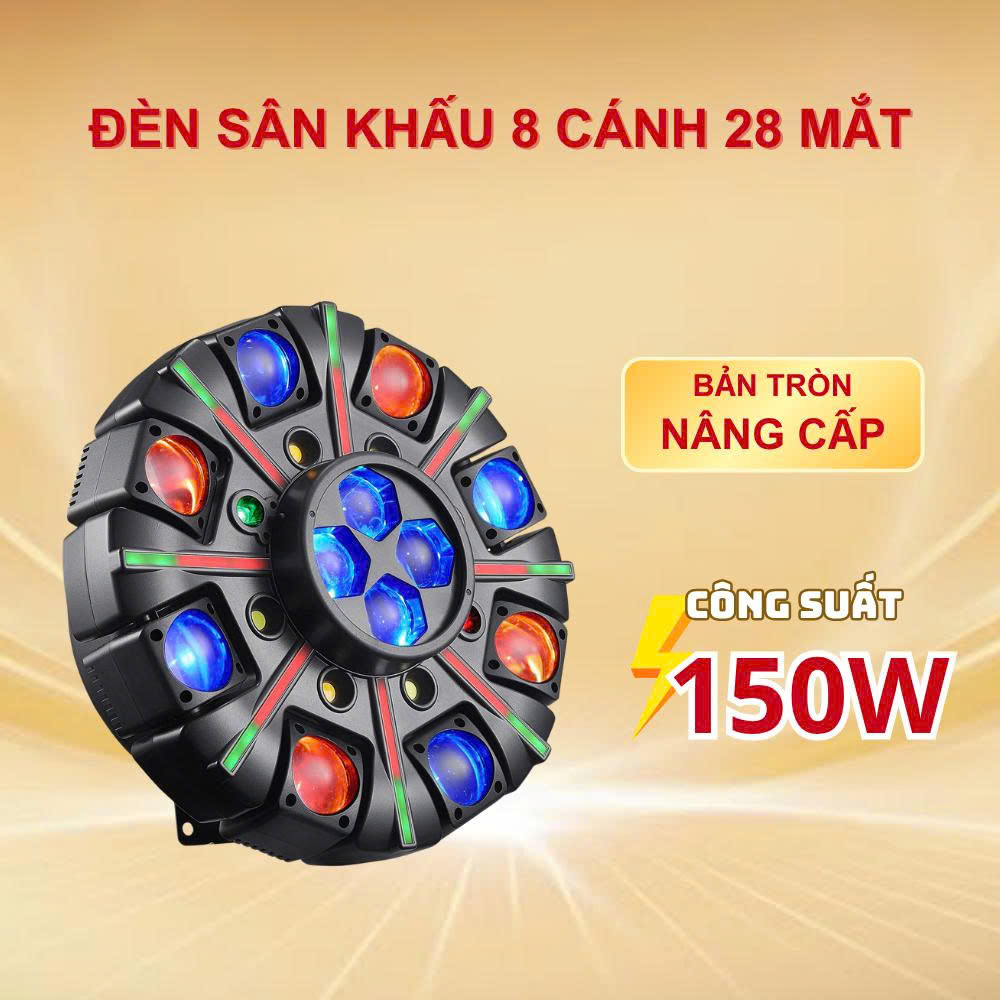 Đèn xoay sân khấu 8 cánh 28 mắt bản mới THT SHOP đèn LED treo trong nhà ngoài sân vườn quán karaoke