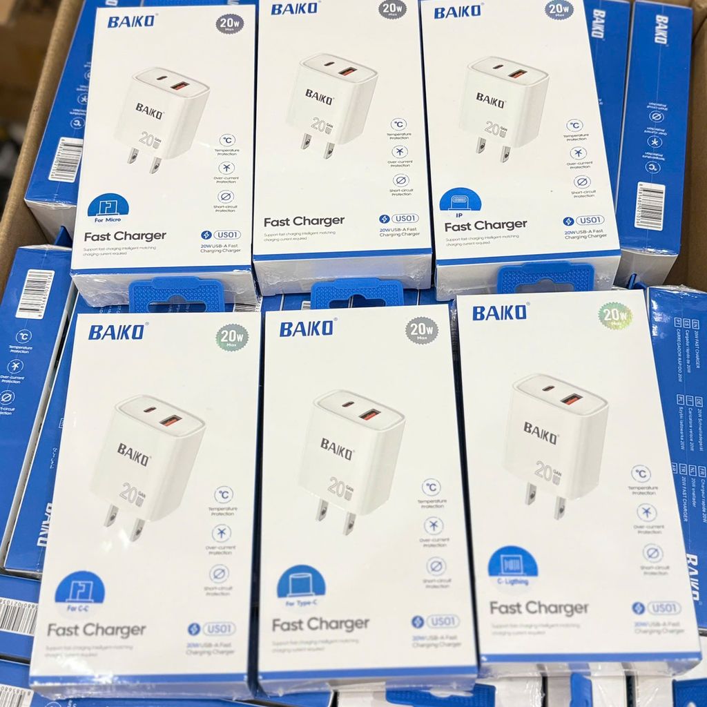 Củ sạc chính hãng Baiko US01 2 cổng đầu ra : USB, TypeC 38W
