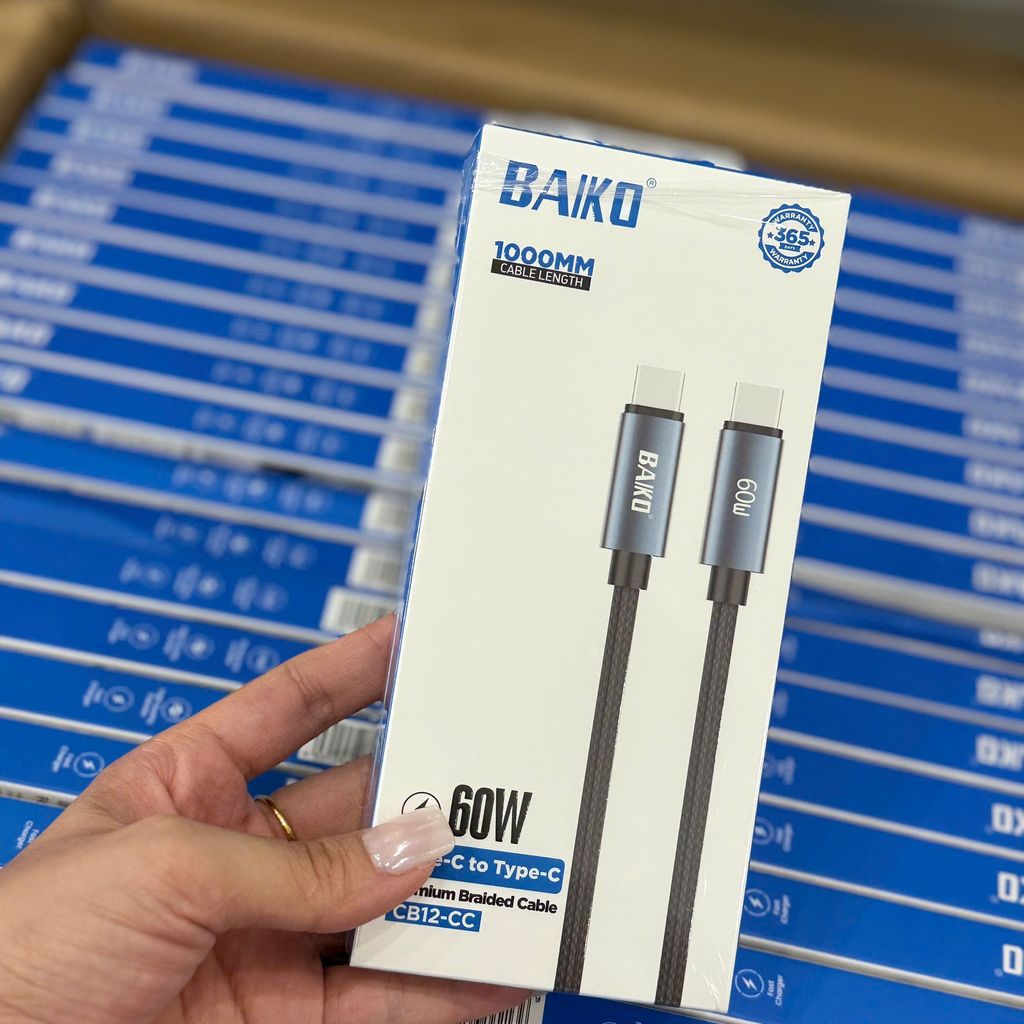 Cáp sạc chính hãng Baiko CB12-CC Cáp bọc dù + 2 đầu đúc đặc chống gập Hỗ trợ sạc nhanh C to C